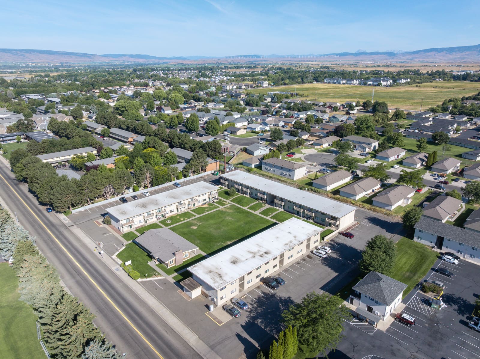 Aerial view of the 41-unit two-story walkup apartment community in Ellensburg, Washington